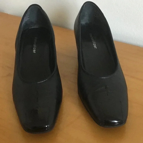 Naturalizer Paige Black Square Toe Real Leather Low Chunky Heel Shoe Size 7 M US - Picture 8 of 8